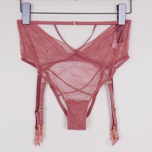 nwt luxe garter panty set strappy caged open back